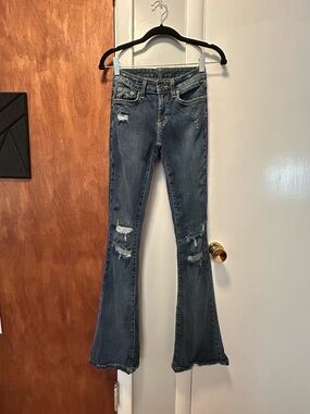 Carmar Distressed Dark Blue Flare Jeans